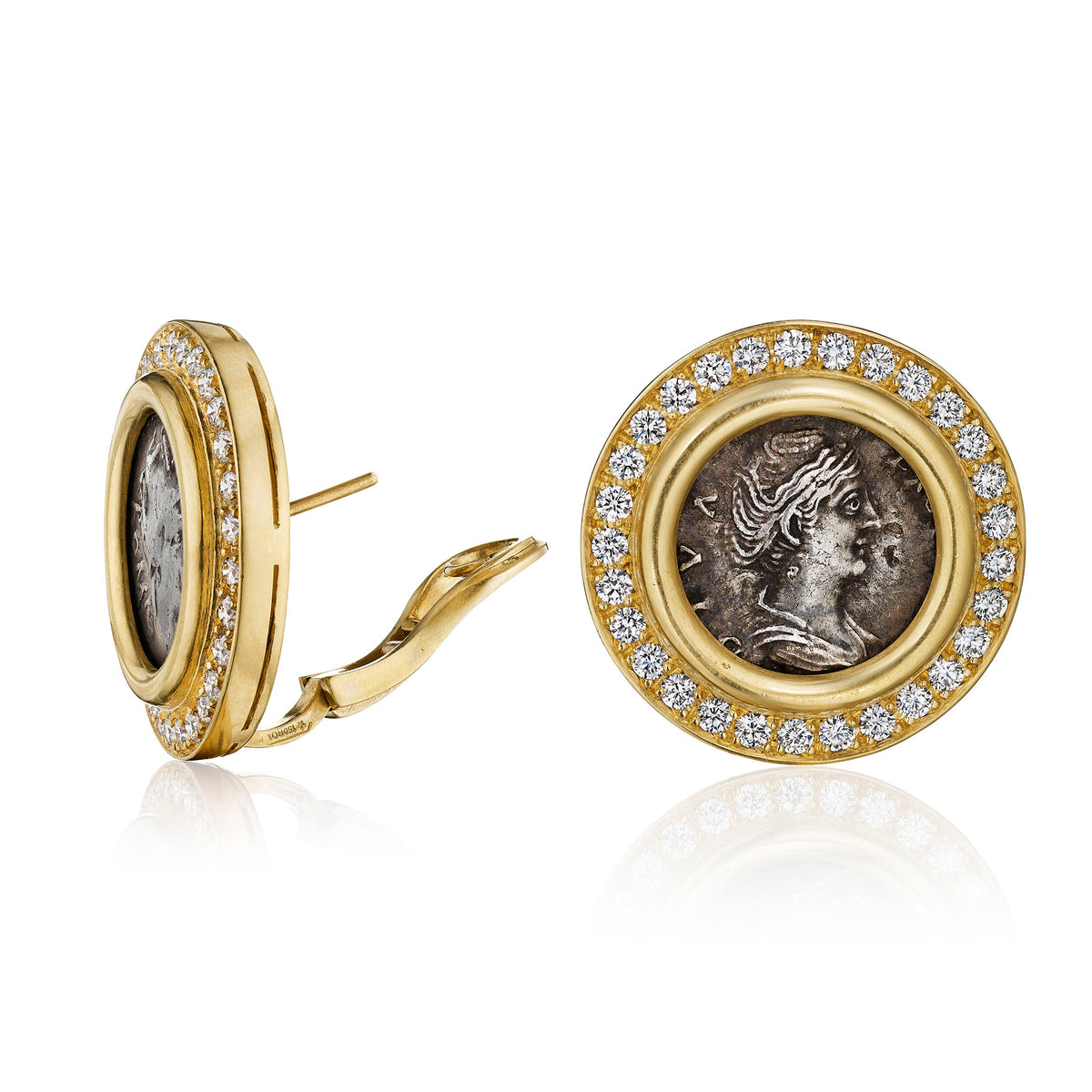 Macklowe Gallery Bulgari "Monete" Diamond and Silver Coin Earrings