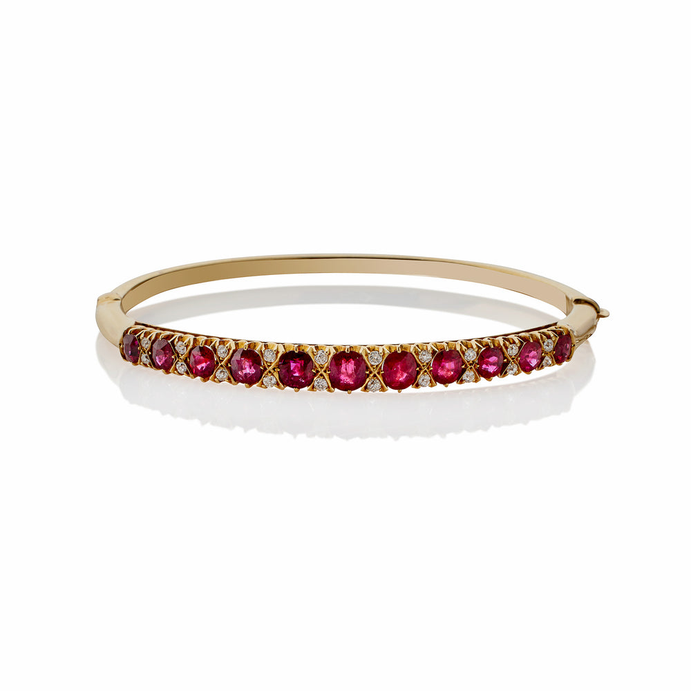 Macklowe Gallery Ruby and Old Mine-cut Diamond Bangle Bracelet