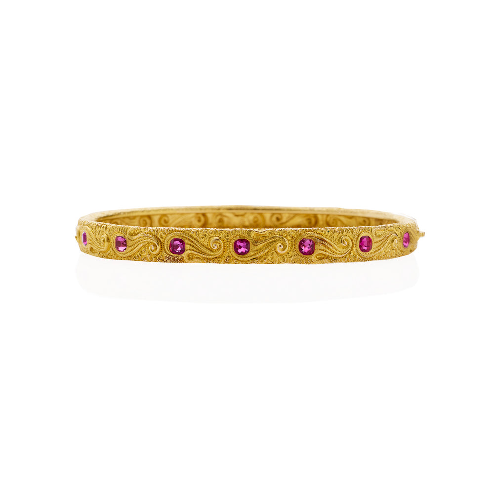 Macklowe Gallery Victorian 18K Gold and Ruby Bangle Bracelet