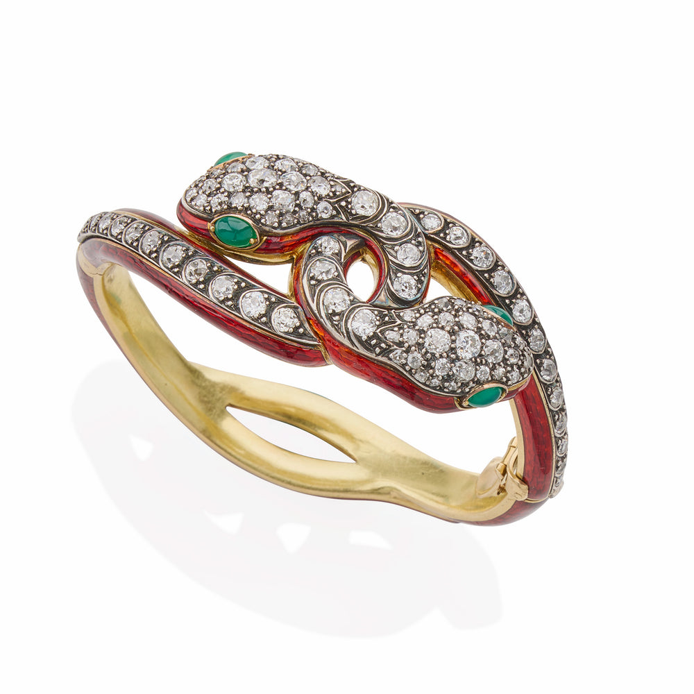 
                      
                        Macklowe Gallery Antique Diamond and Enamel Snake Bracelet
                      
                    