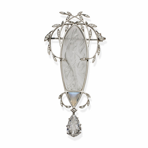 Macklowe Gallery René Lalique Diamond and Carved Crystal Brooch