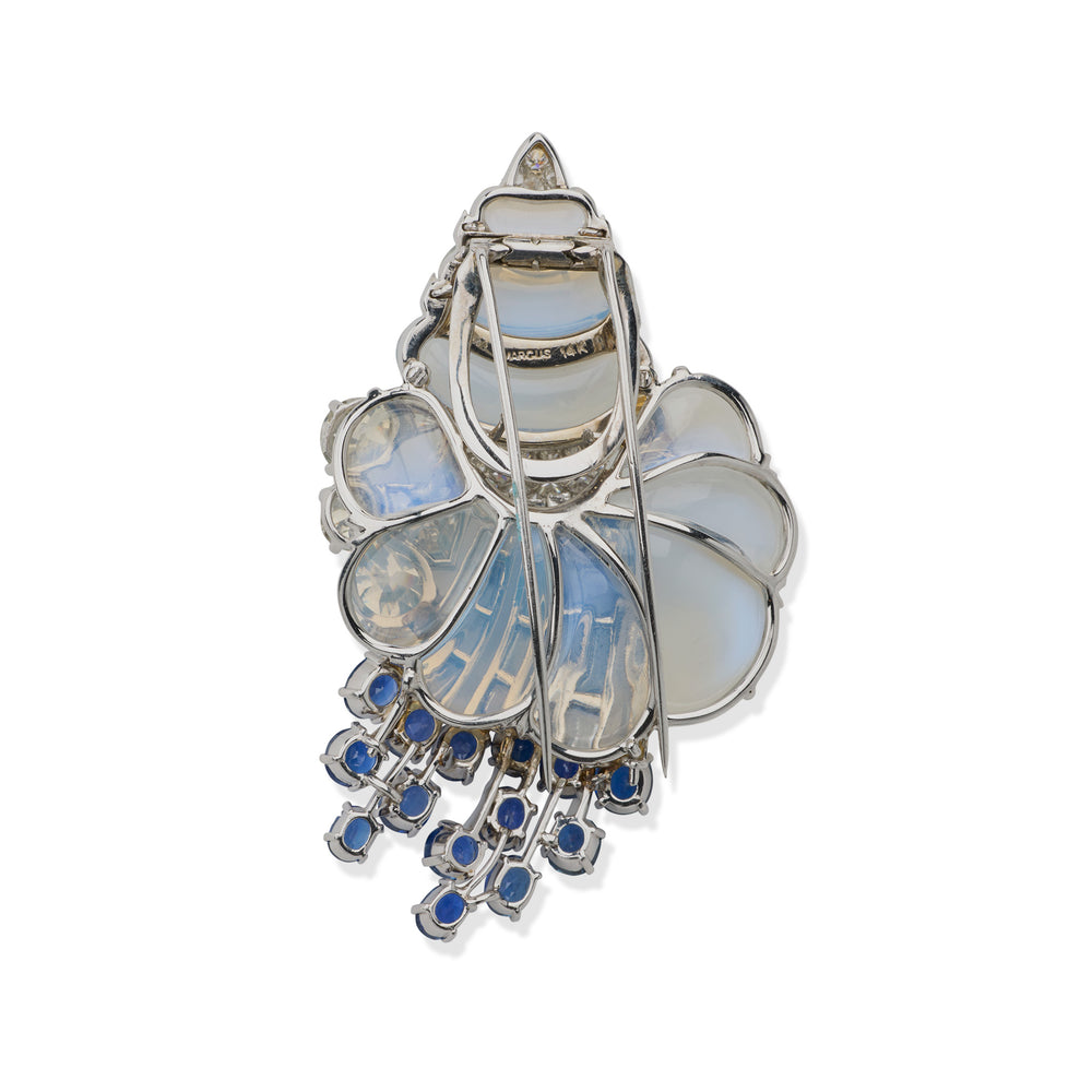 
                      
                        Macklowe Gallery Marcus & Co. Mid-Century Sapphire and Moonstone Brooch
                      
                    