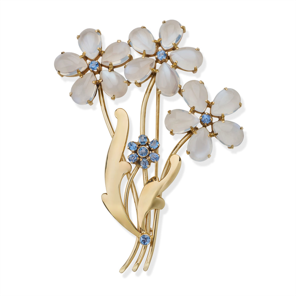 Macklowe Gallery Retro Tiffany & Co. Moonstone and Sapphire Flower Brooch