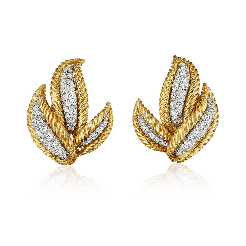 Macklowe Gallery David Webb Diamond Leaf Earrings