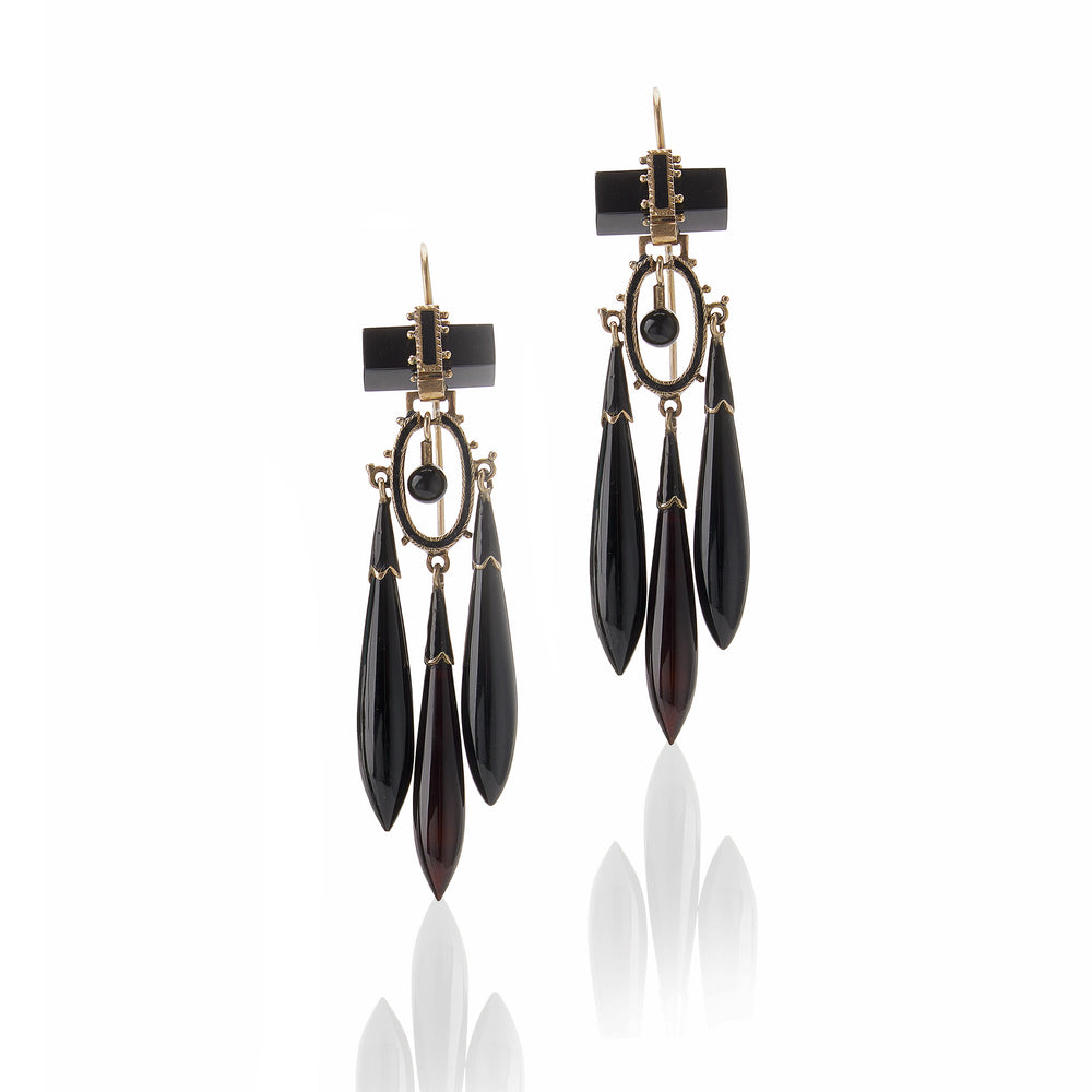 
                      
                        Macklowe Gallery Onyx and Black Enamel Pendant Earrings
                      
                    