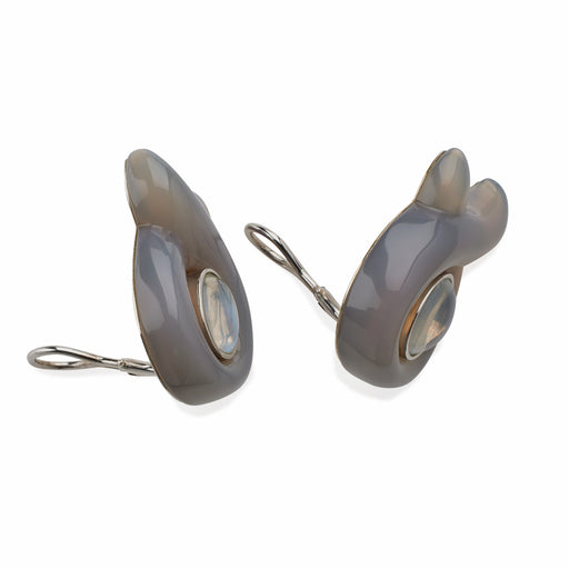 Macklowe Gallery Verdura Moonstone and Carved Chalcedony "Twisted Ribbon" Clip Earrings