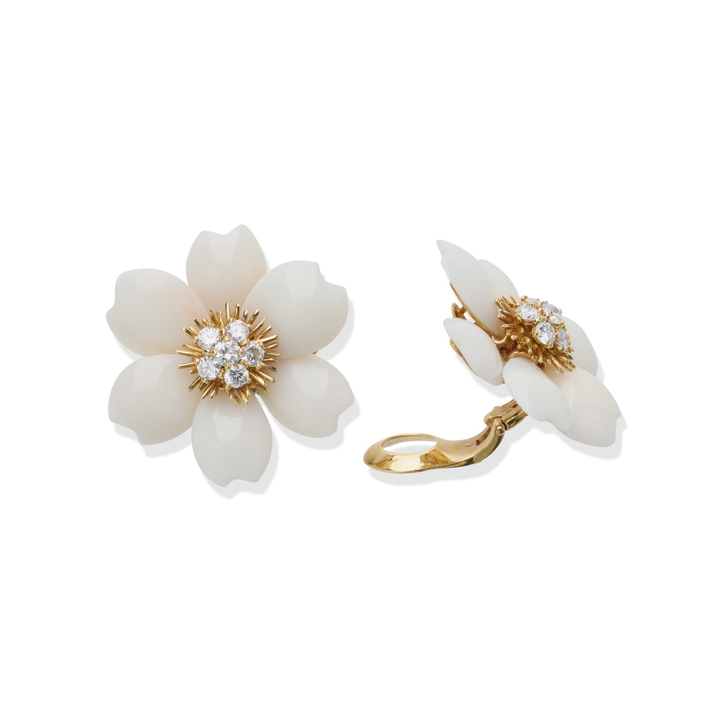 Macklowe Gallery Van Cleef & Arpels "Rose de Noël" White Coral Clip Earrings