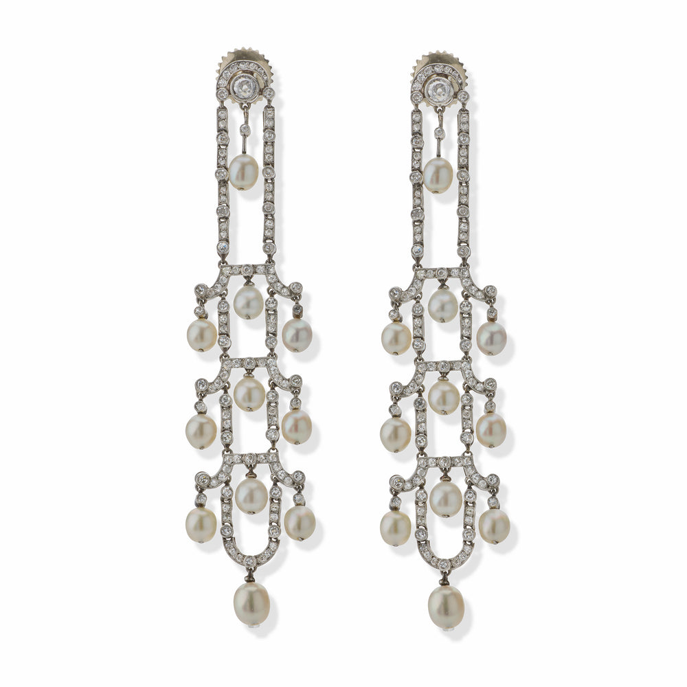 
                      
                        Macklowe Gallery Art Deco Seed Pearl and Diamond Chandelier Earrings
                      
                    