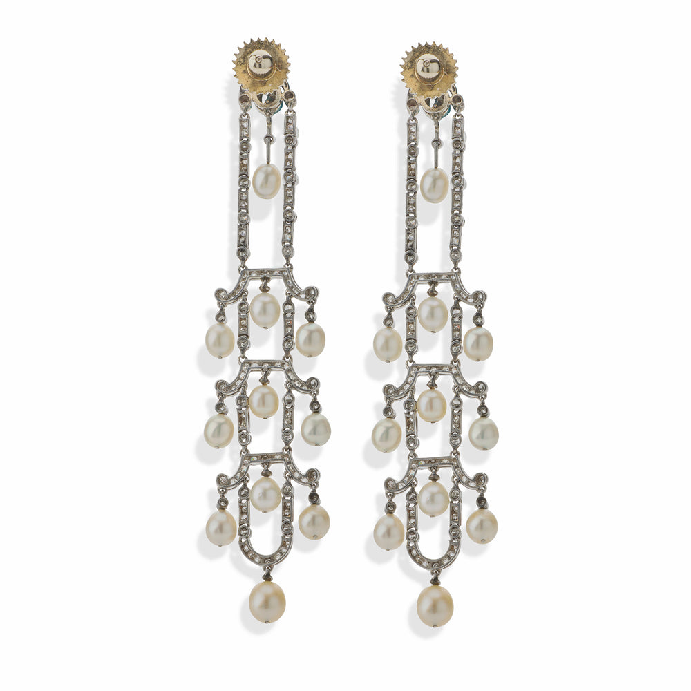 
                      
                        Macklowe Gallery Art Deco Seed Pearl and Diamond Chandelier Earrings
                      
                    