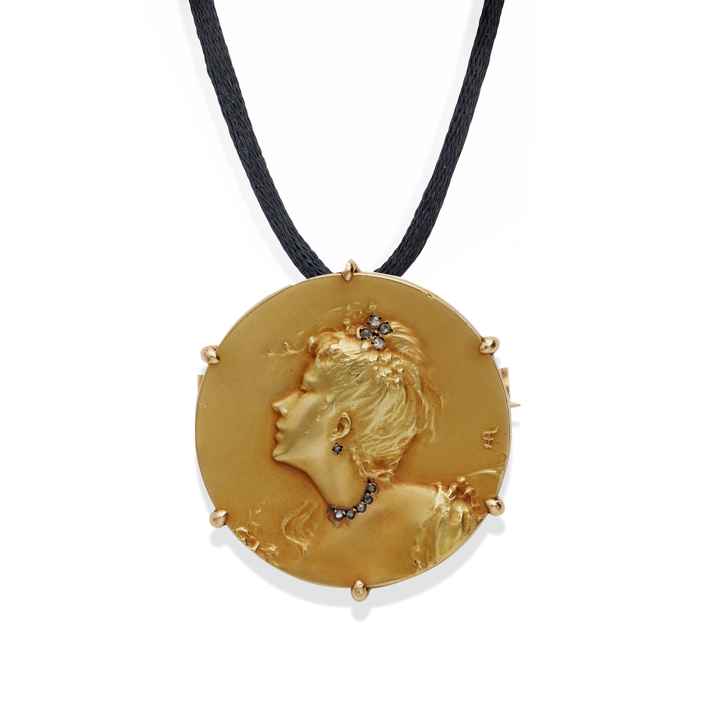 Macklowe Gallery Comte d'Epinay de Briort Art Nouveau Medal-Jewel "Habillé" Pendant Brooch and Chain