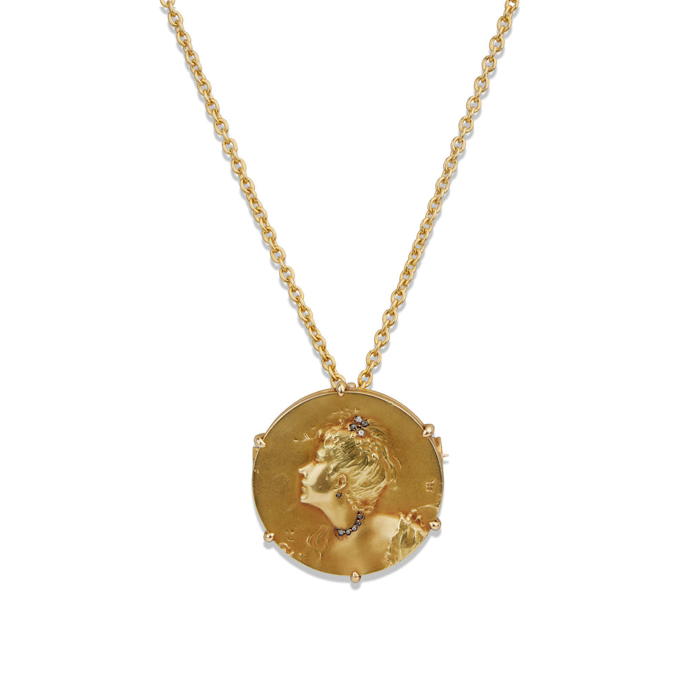 
                      
                        Macklowe Gallery Comte d'Epinay de Briort Art Nouveau Medal-Jewel "Habillé" Pendant Brooch and Chain
                      
                    