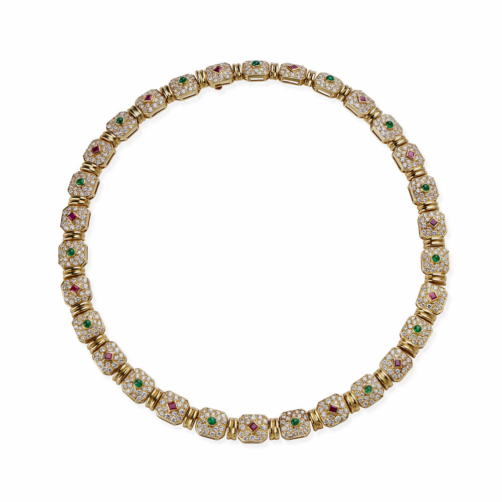 
                      
                        Macklowe Gallery Péry et Fils Paris Diamond, Ruby and Emerald Necklace
                      
                    