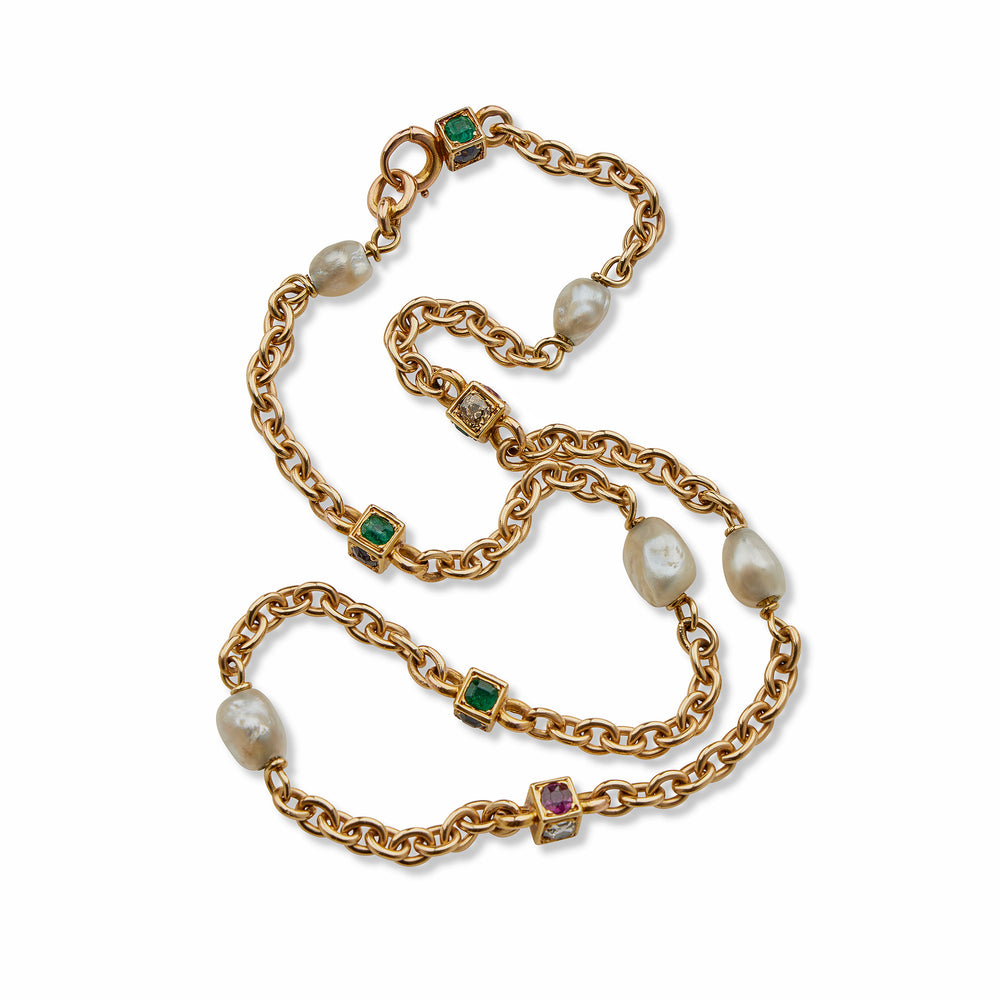 
                      
                        Macklowe Gallery French Gem-set, Colored Diamond and Baroque Pearl Necklace
                      
                    