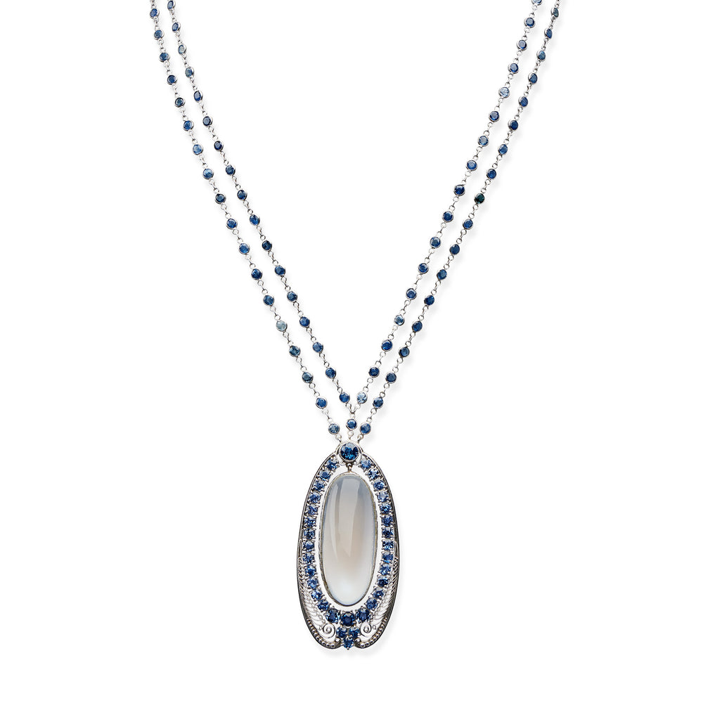 
                      
                        Macklowe Gallery Louis Tiffany Moonstone and Sapphire Pendant Necklace, Tiffany & Co.
                      
                    