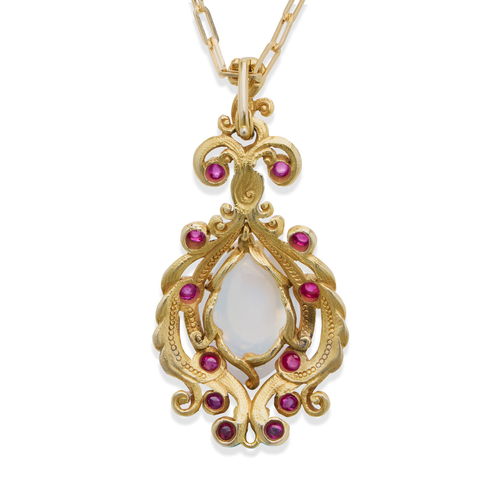 
                      
                        Macklowe Gallery Moonstone and Ruby Gold Pendant Necklace
                      
                    