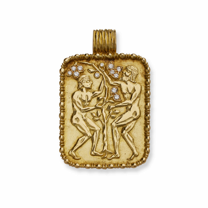 Macklowe Gallery Fred Paris 18K Gold and Diamond Gemini Pendant Necklace