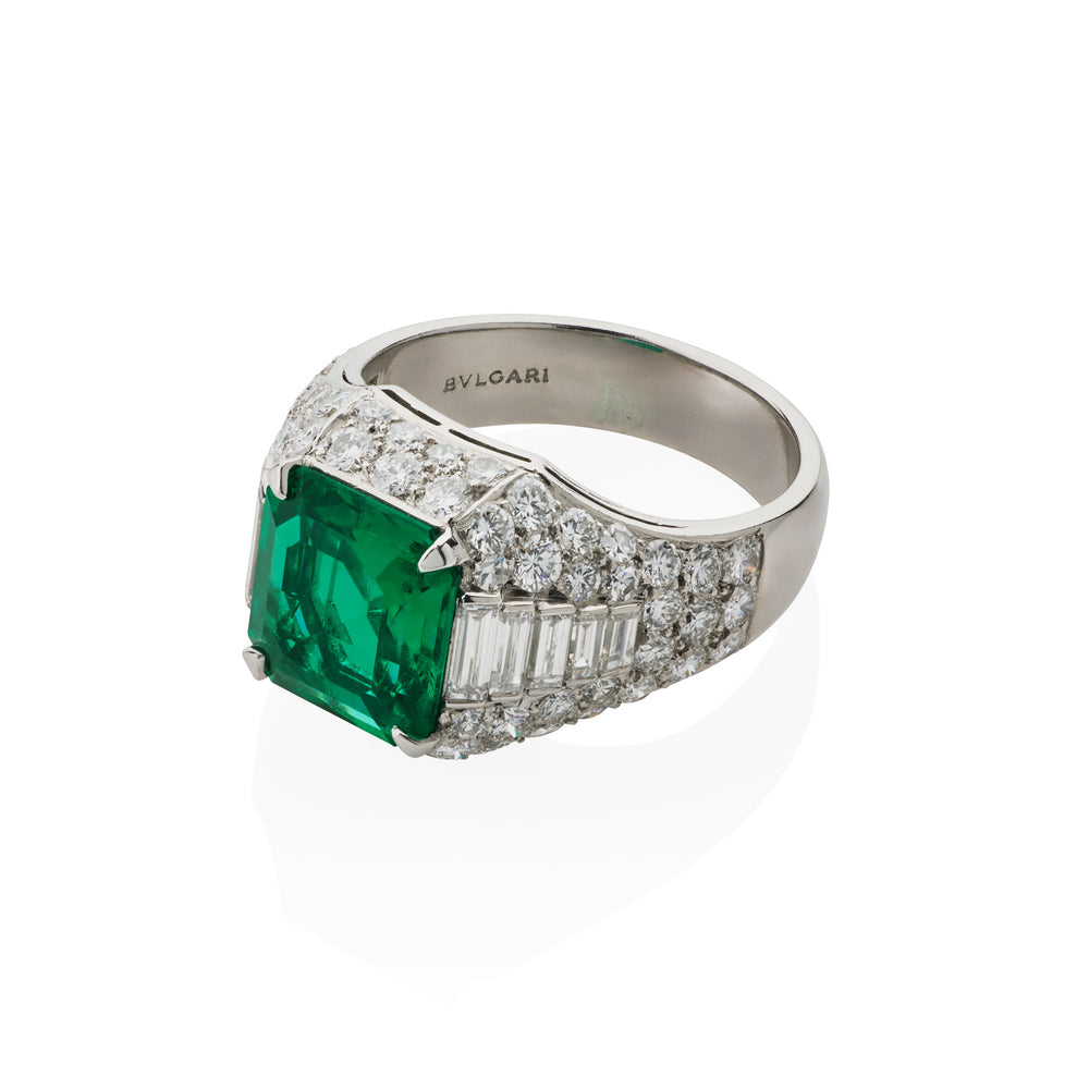 
                      
                        Macklowe Gallery Bulgari Emerald and Diamond "Trombino" Ring 
                      
                    