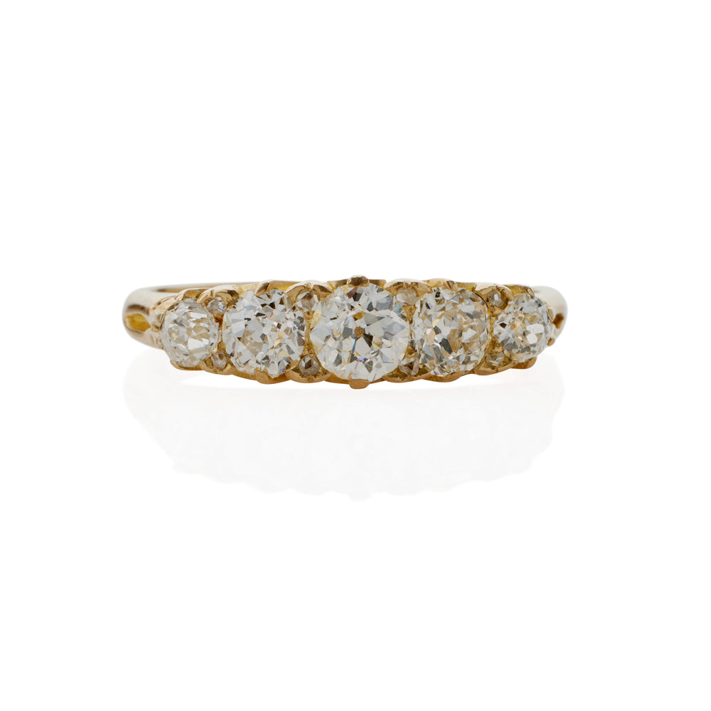 Macklowe Gallery Antique English 18K Gold and Five Stone Diamond Ring