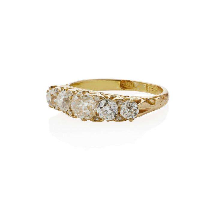 Macklowe Gallery Antique 18K Gold and Diamond Five Stone Ring