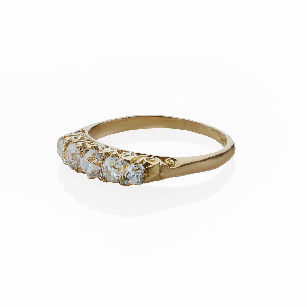 
                      
                        Macklowe Gallery Antique English 18K Gold and Five Stone Diamond Ring
                      
                    