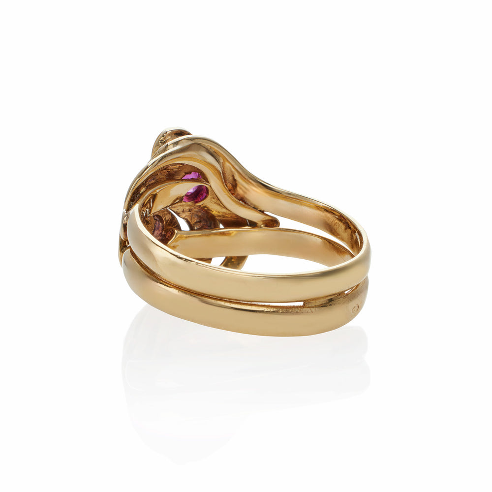 
                      
                        Macklowe Gallery Antique 18K Gold, Ruby and Diamond Double Snake Ring
                      
                    