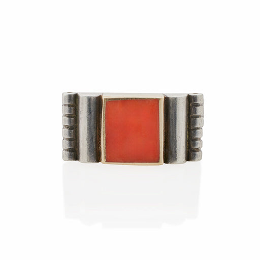 Macklowe Gallery Jean Després Silver and Coral Ring
