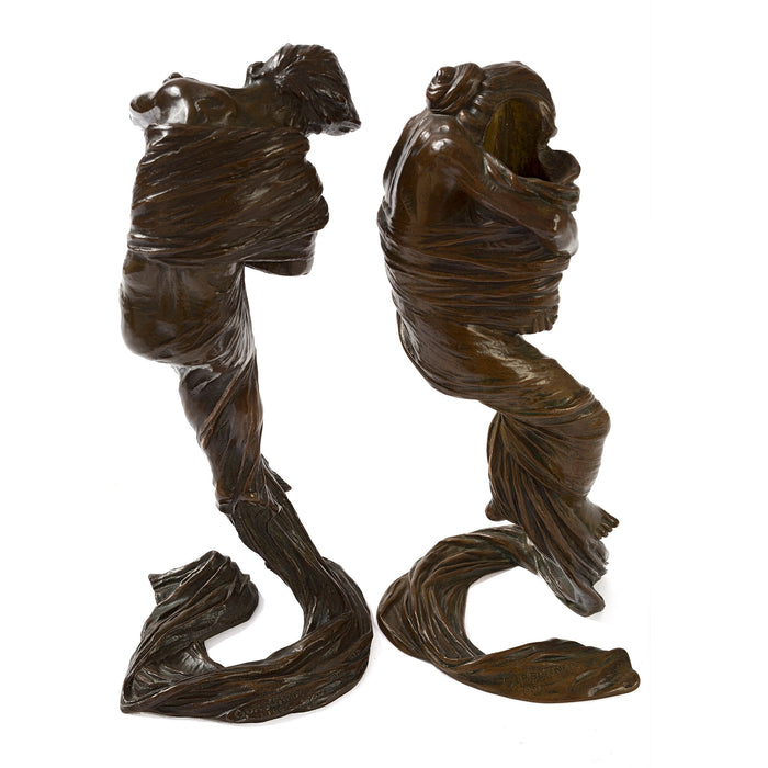 Macklowe Gallery Gustav Gurschner “Personification of the Wind” Pair of Candlesticks