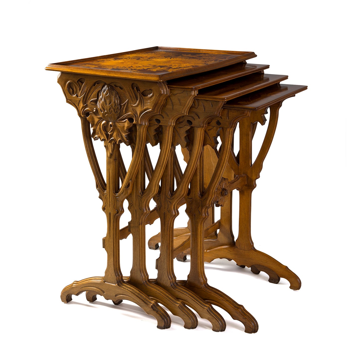 Macklowe Gallery Émile Gallé Set of Four "Sunflower and Thistle" Nesting Tables