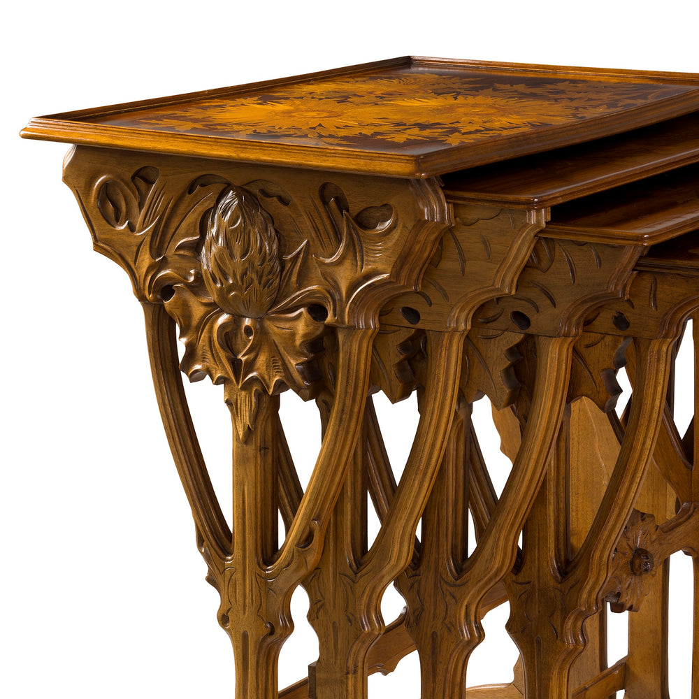 Macklowe Gallery Émile Gallé Set of Four "Sunflower and Thistle" Nesting Tables