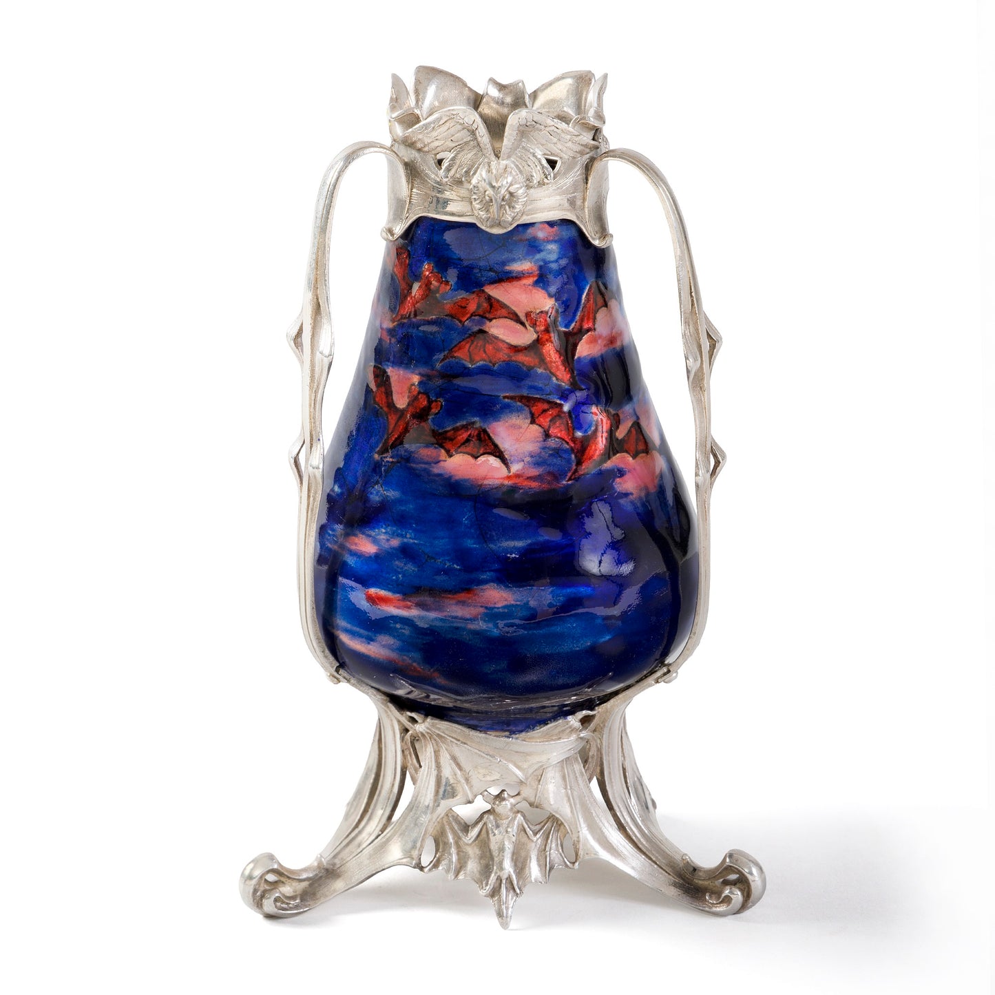 Macklowe Gallery Philippe Wolfers "Night" Silver Enamel Vase