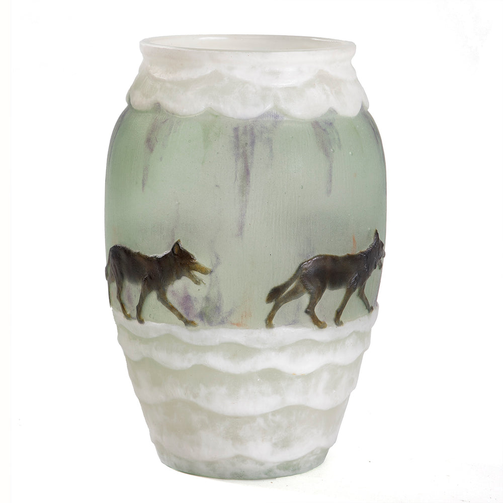 Macklowe Gallery Gabriel Argy-Rousseau “Les Loups dans la Neige” Cameo Glass Vase