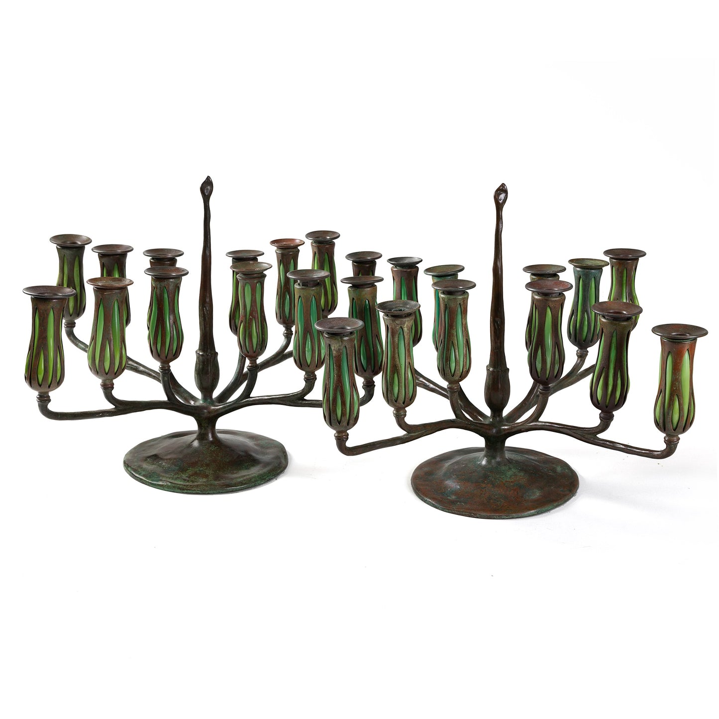 Macklowe Gallery Tiffany Studios New York Pair of "Pineapple" Candelabrum