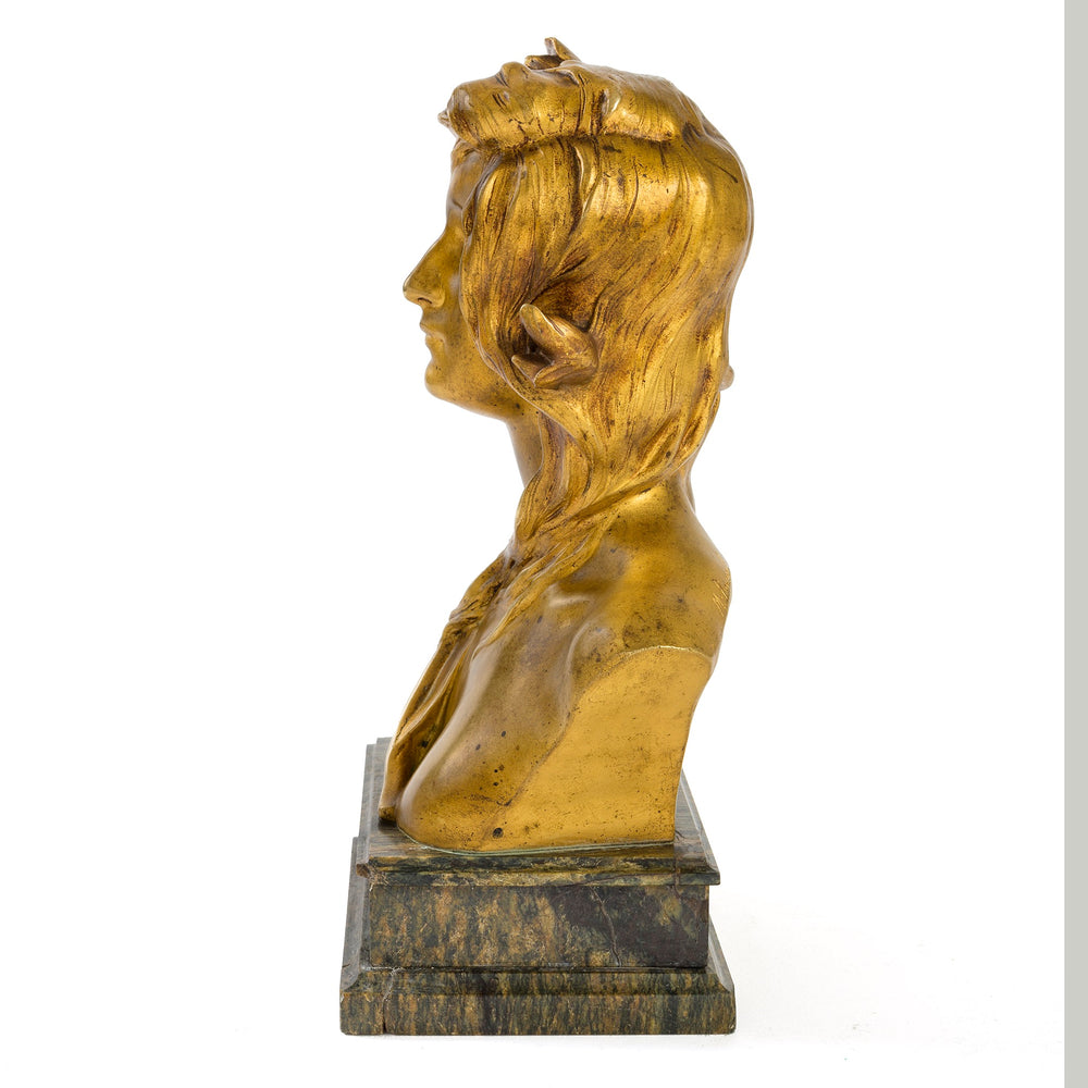 
                      
                        Macklowe Gallery Maurice Bouval "Woman with Iris" Gilt Bronze & Marble Bust
                      
                    