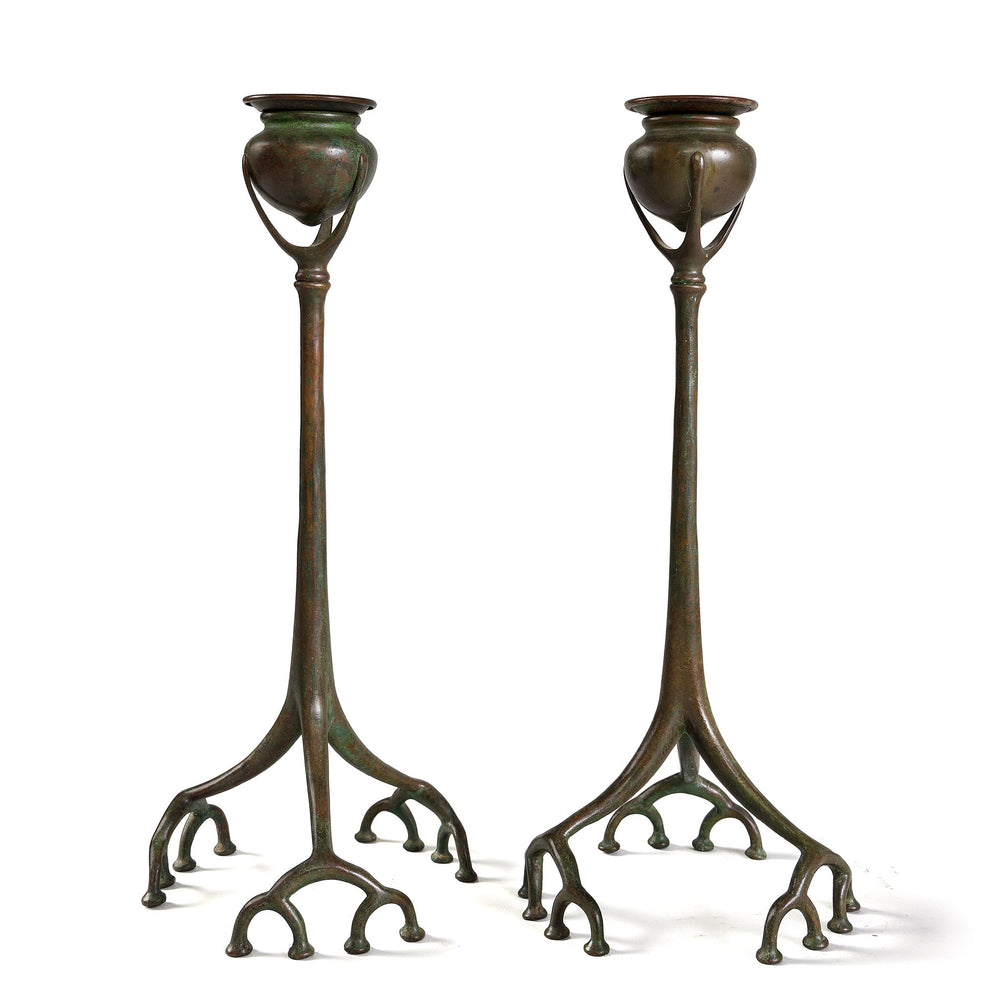 
                      
                        Macklowe Gallery Tiffany Studios New York Pair of "Root" Candlesticks
                      
                    