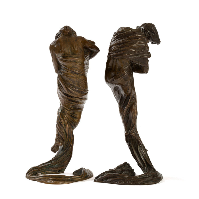 Macklowe Gallery Gustav Gurschner “Personification of the Wind” Pair of Candlesticks