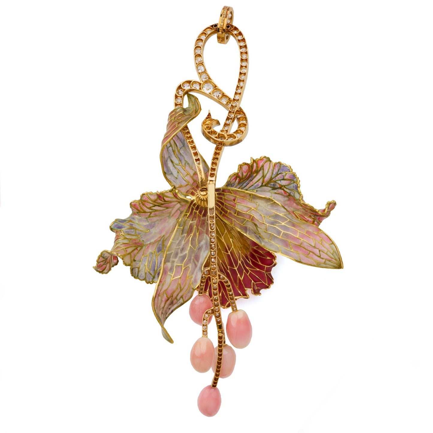 Macklowe Gallery Marcus & Co. Art Nouveau Enamel Orchid Pendant 