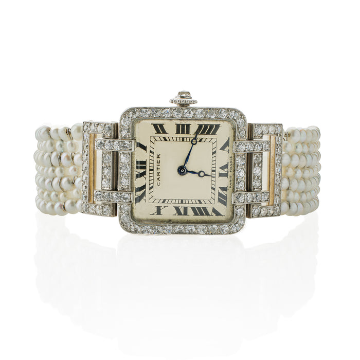 Macklowe Gallery Cartier Paris and Edmond Jaeger Seed Pearl and Diamond Wristwatch