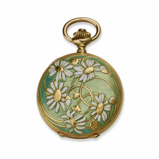 Macklowe Gallery René Lalique Art Nouveau Enamel and 18K Gold "Marguerite" Pendant Watch