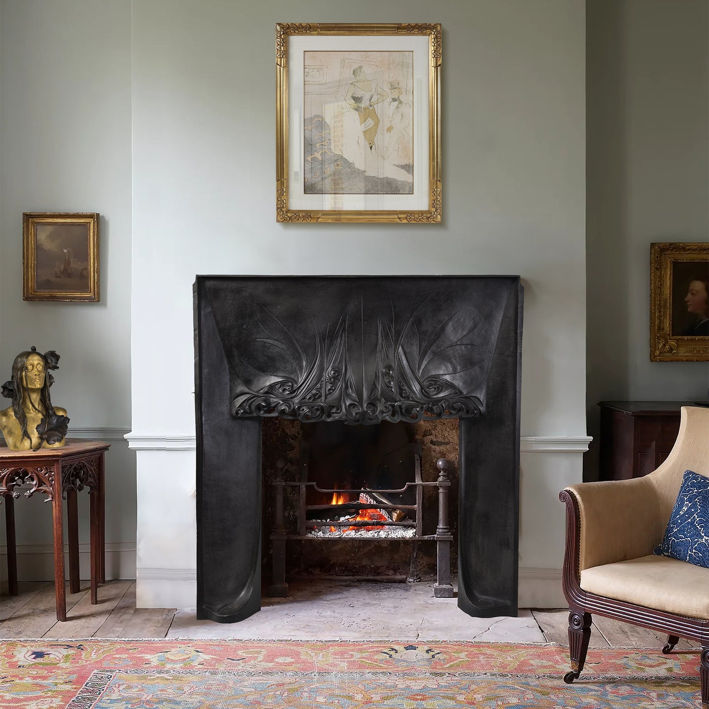 Macklowe Gallery Hector Guimard Patinated Cast Iron and Copper Fireplace Surround