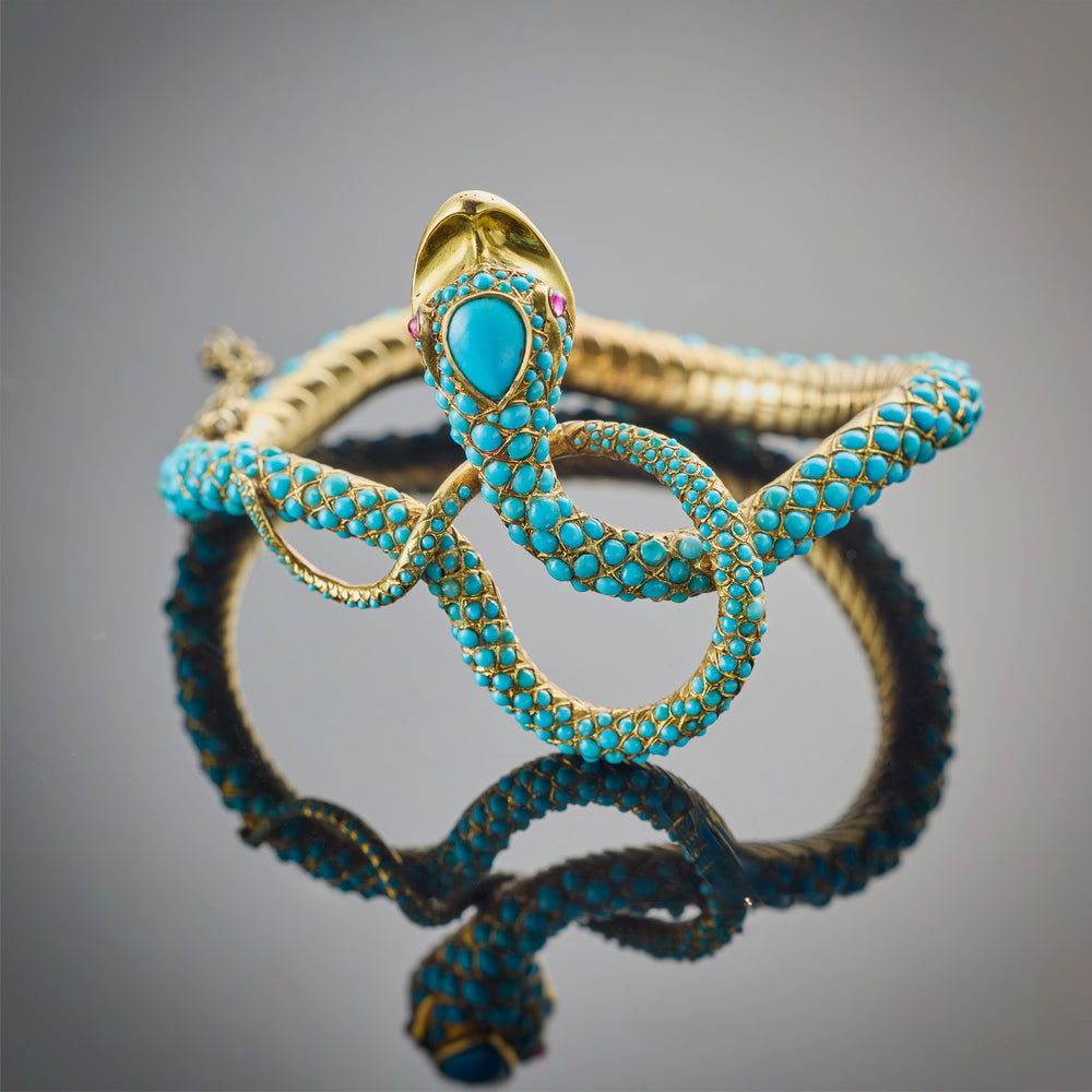
                      
                        Macklowe Gallery Antique Turquoise Snake Bangle Bracelet
                      
                    