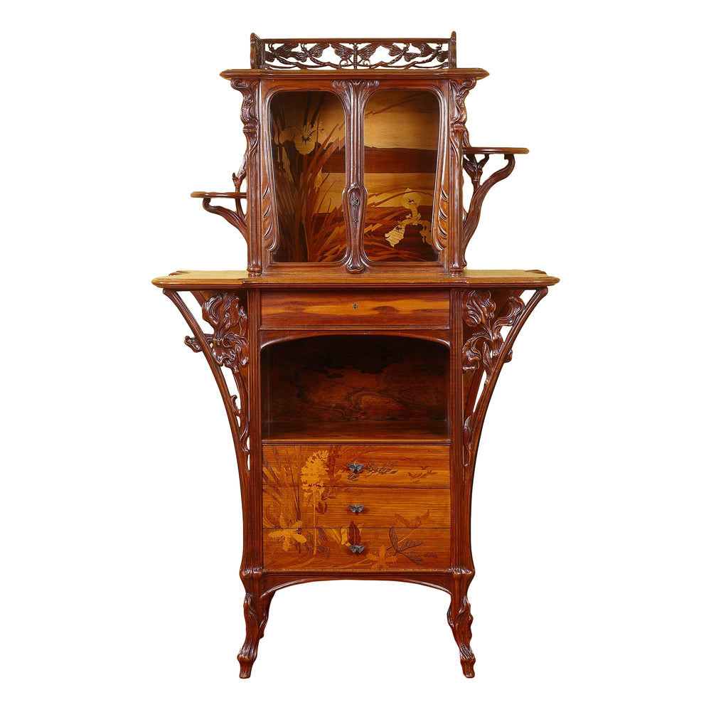 Macklowe Gallery Émile Gallé French Walnut and Fruitwood Marquetry Vitrine