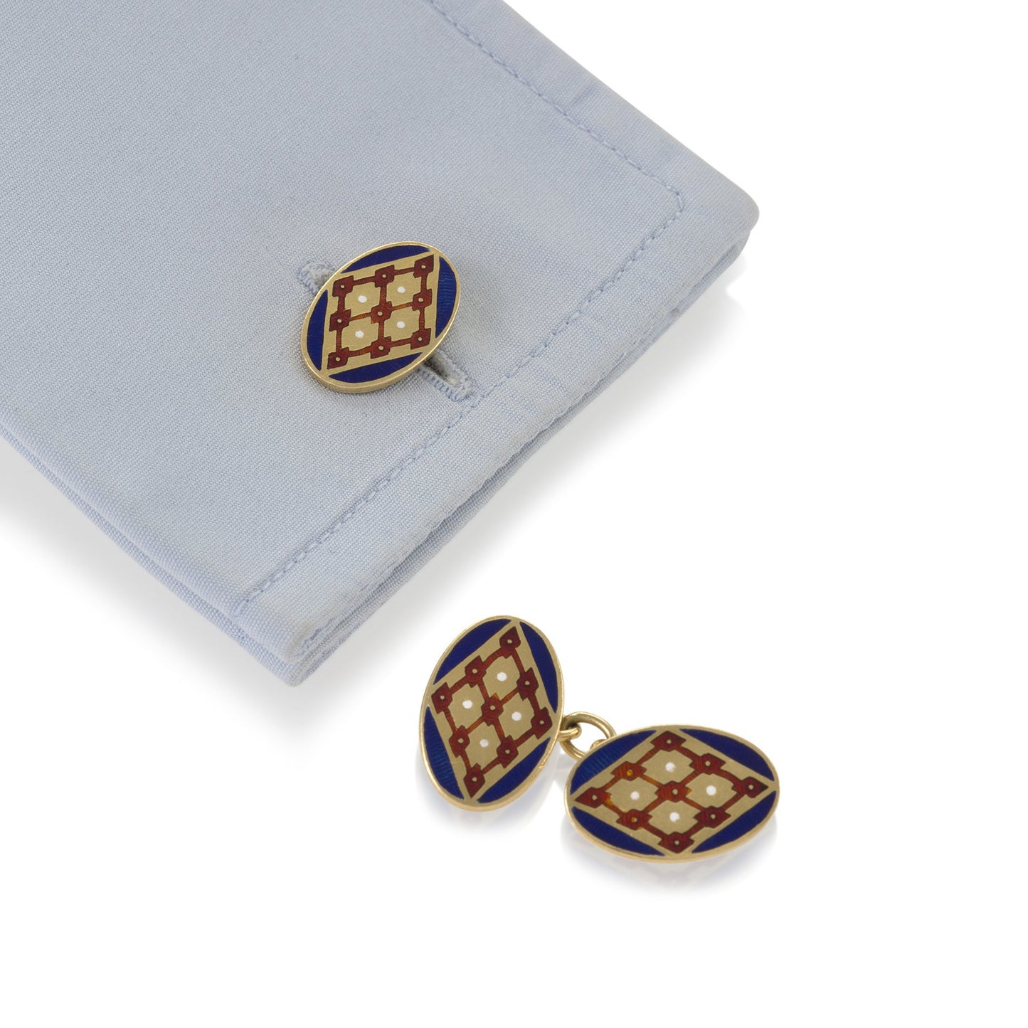 Macklowe Gallery Gold and Enamel Oval Cuff Links