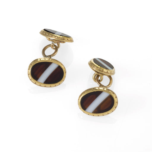 Macklowe Gallery Banded Agate and Gold Cuff Links
