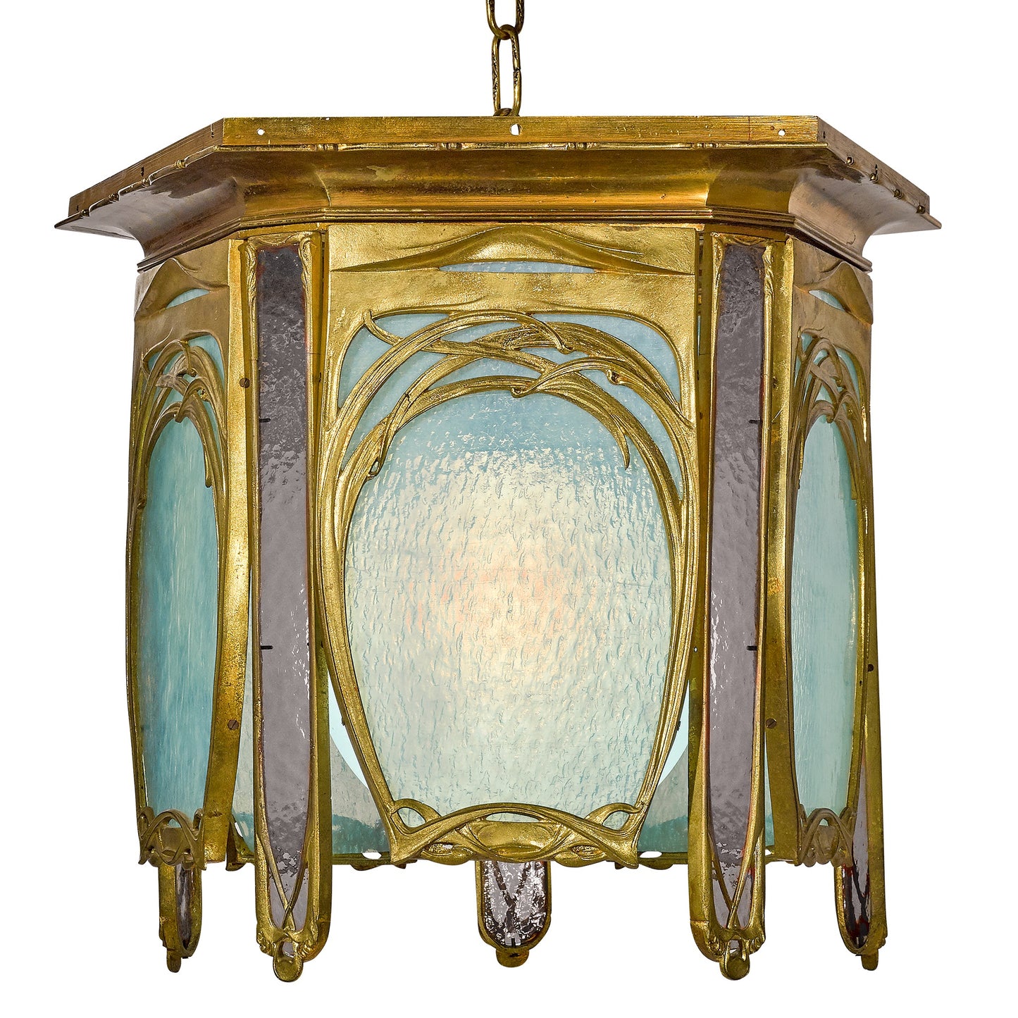 Macklowe Gallery Hector Guimard Gilt Bronze and Glass Lantern Chandelier