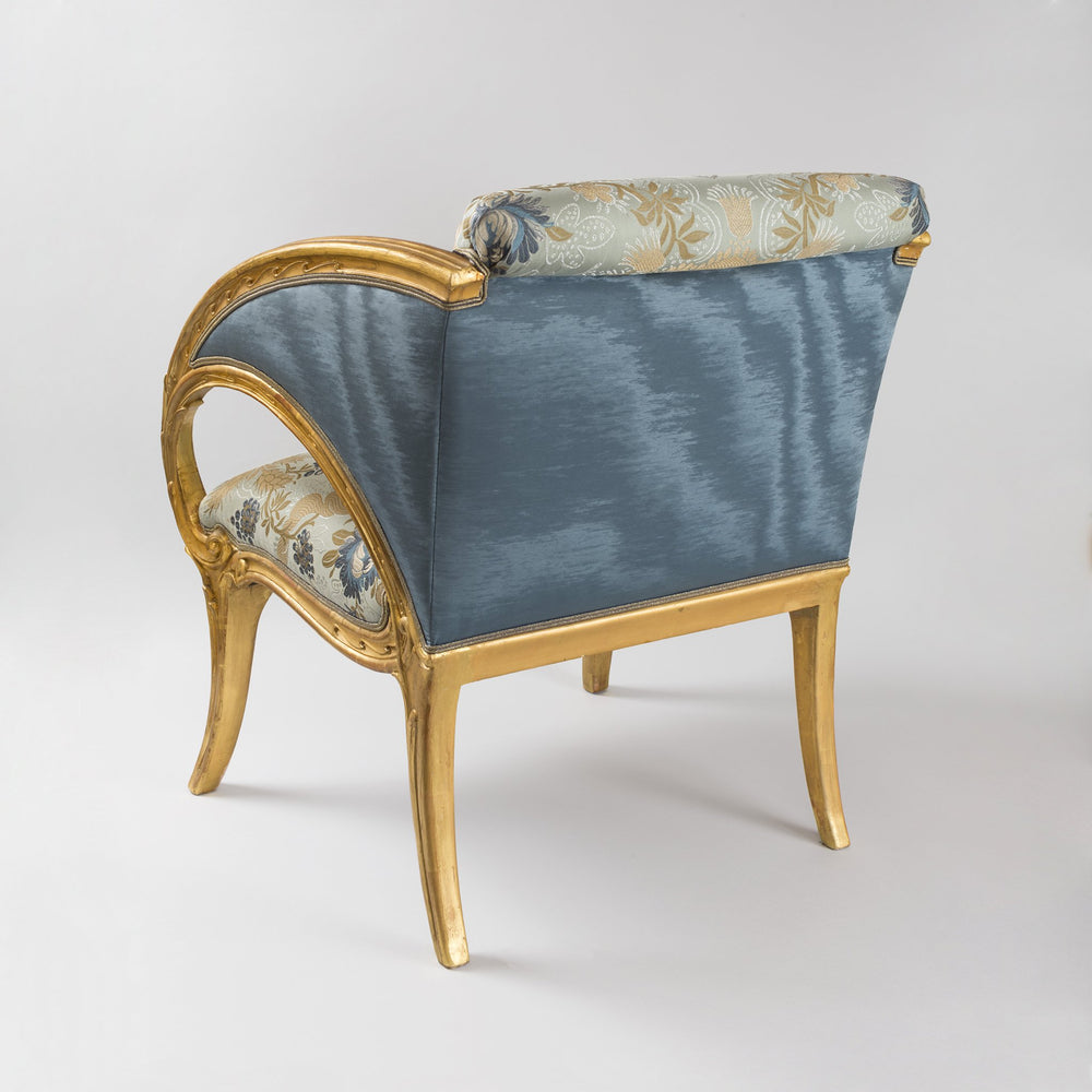 
                      
                        Macklowe Gallery Joan Busquets Pair of Blue Floral Giltwood Armchairs
                      
                    