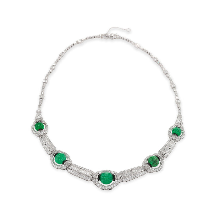Macklowe Gallery Carved Emerald Bead and Diamond Collar Necklace