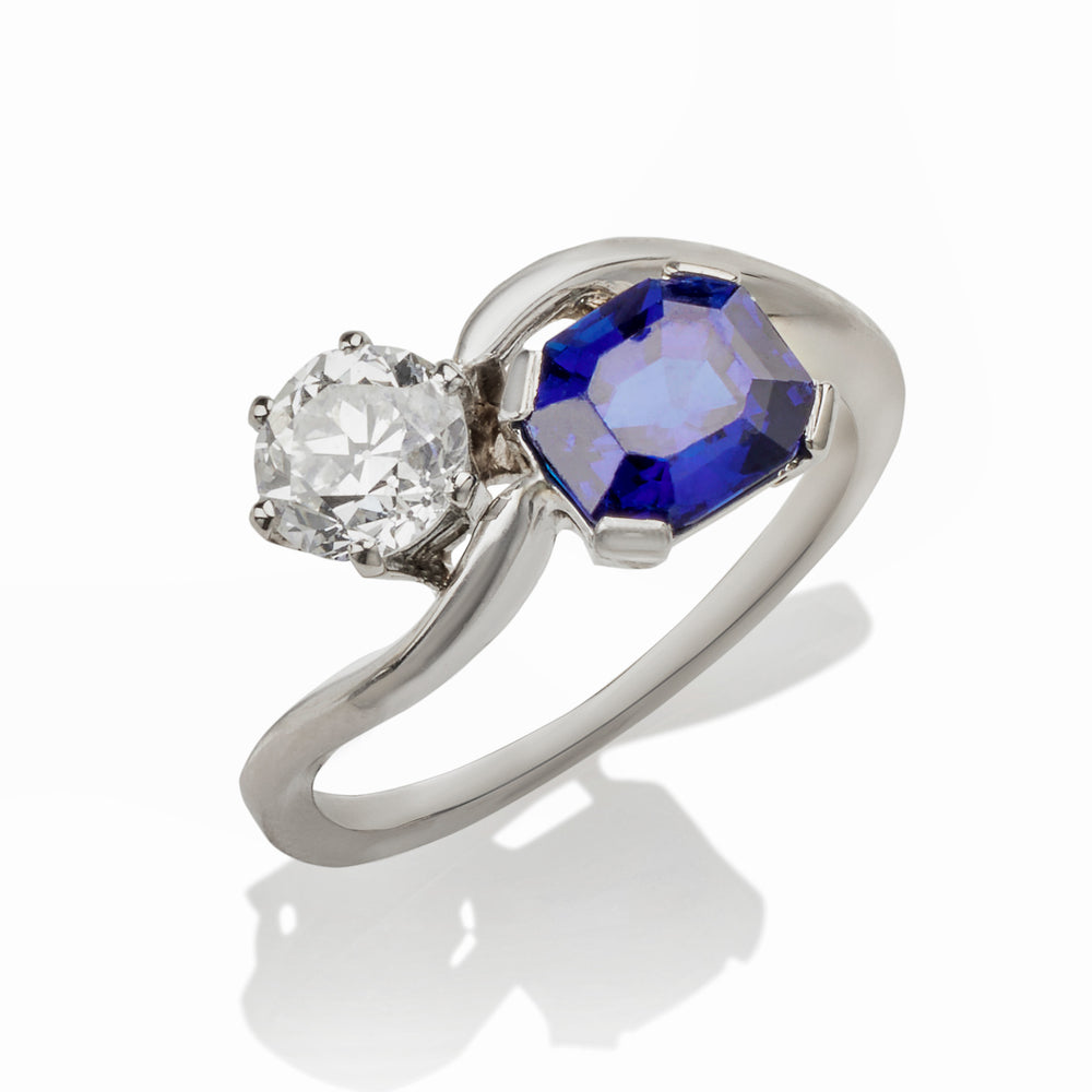 
                      
                        Macklowe Gallery "Toi et Moi" Untreated Burma Sapphire and Diamond Ring
                      
                    