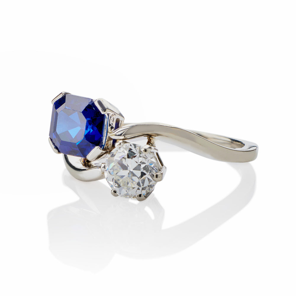 
                      
                        Macklowe Gallery "Toi et Moi" Untreated Burma Sapphire and Diamond Ring
                      
                    