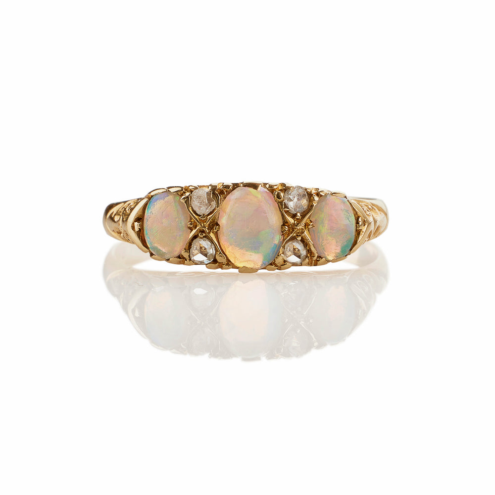 Macklowe Gallery English Precious Opal and Rose-cut Diamond Ring