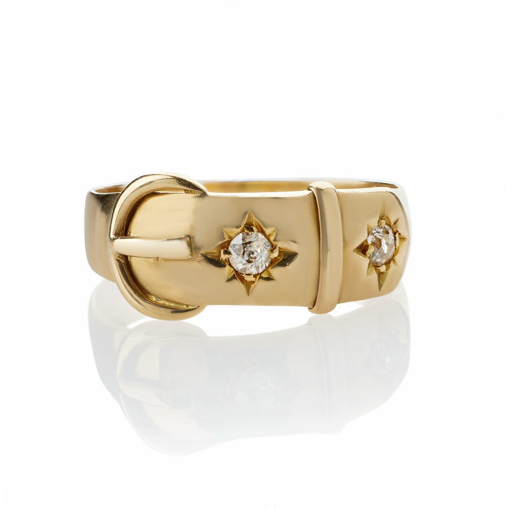 Macklowe Gallery English 18K Gold and Diamond Buckle Ring